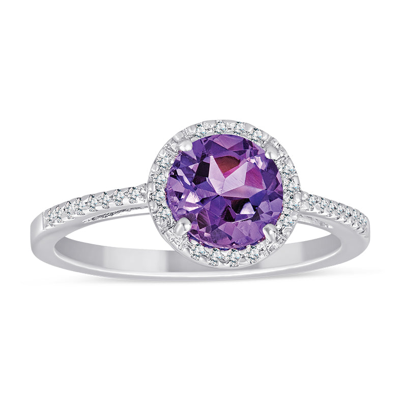 Stelring Silver Ring with Amethyst and Diamond