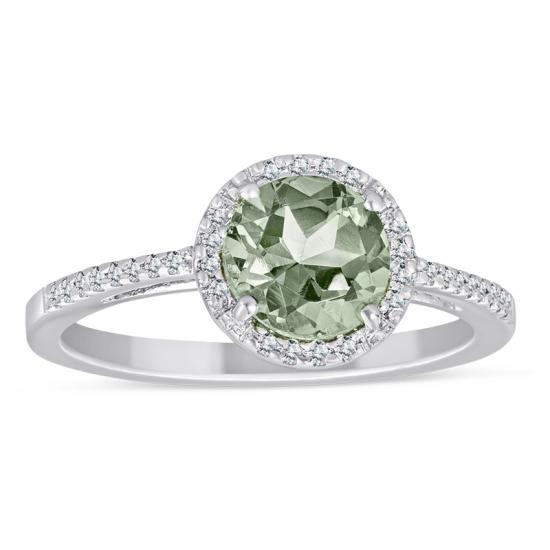 Sterling Silver Ring with Green Amethyst and Diamond