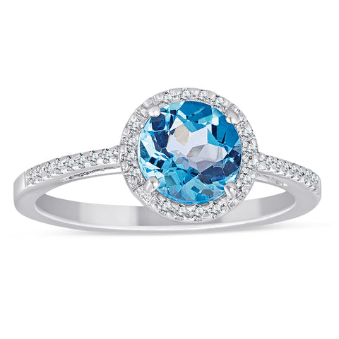 Sterling Silver Ring with Blue Topaz and Diamond
