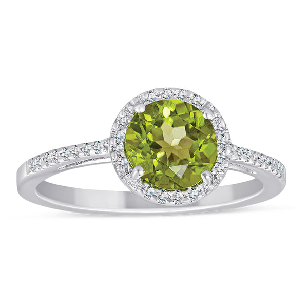Sterling Silver Ring with Peridot and Diamond