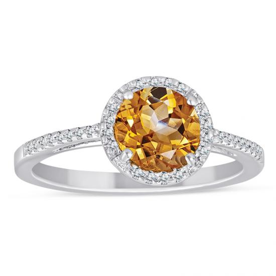 Sterling Silver Ring with Citrine and Diamond