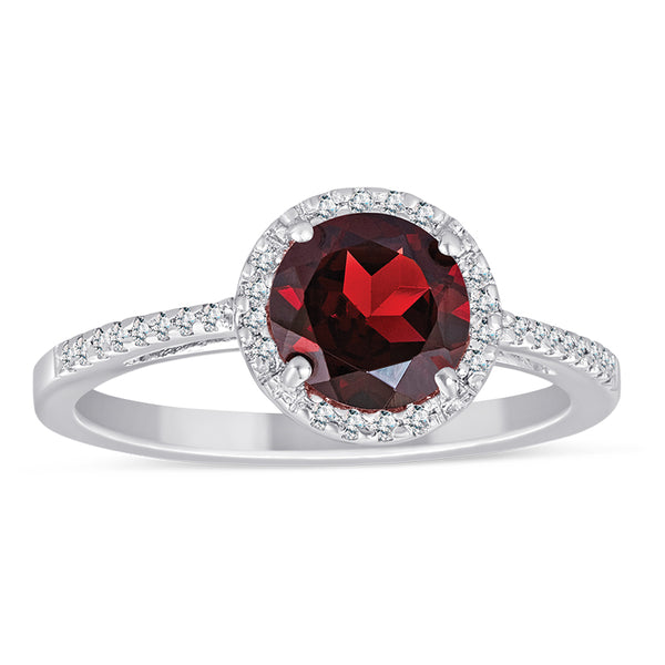 Sterling Silver Ring with Garnet and Diamond
