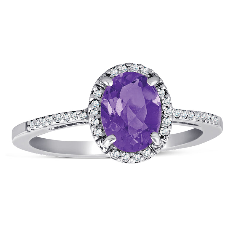 Sterling Silver Ring wiht Amethyst and Diamond