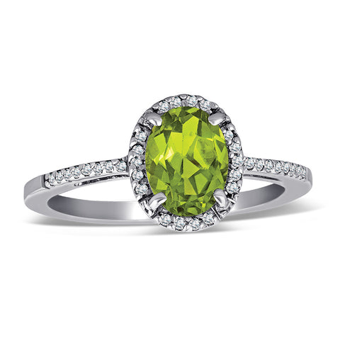 Sterling Silver Ring with Peridot and Diamond