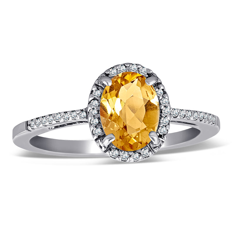 Sterling Silver Ring with Citrine and Diamond
