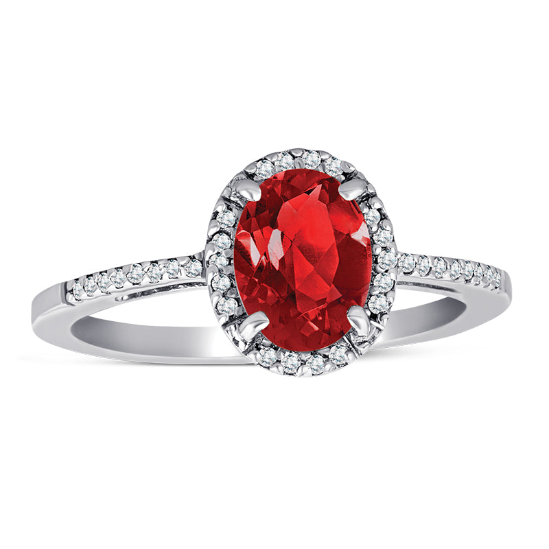 Sterling Silver Ring with Garnet and Diamond