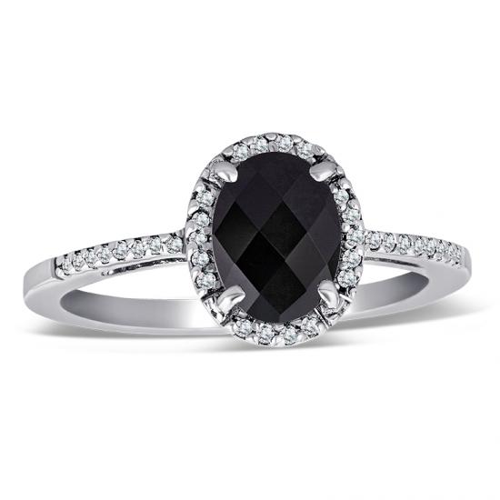 Sterling Silver Ring with Black Onyx and Diamond