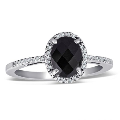 Sterling Silver Ring with Black Onyx and Diamond