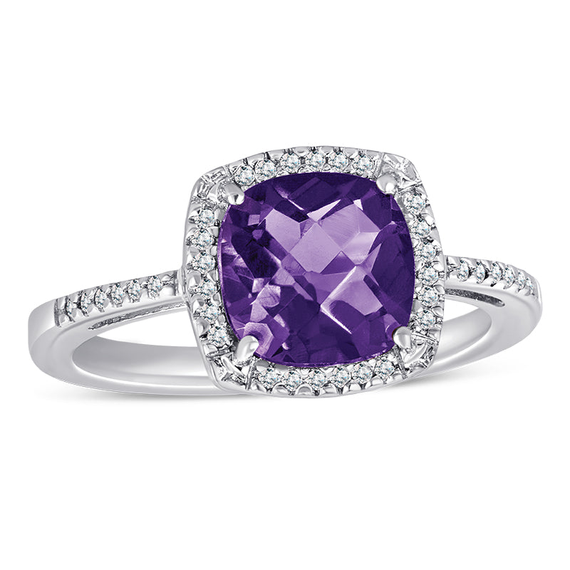 Sterling Silver Ring with Amethyst and Diamond