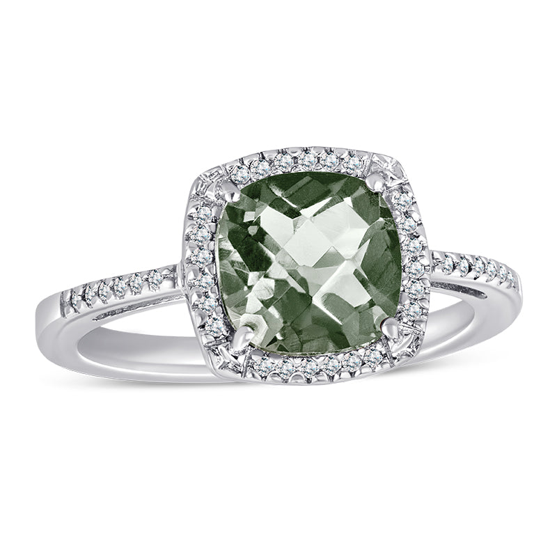 Sterling Silver Ring with Green Amethyst and Diamond