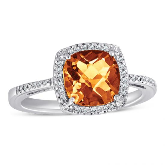 Sterling Silver Ring with Citrine and Diamond