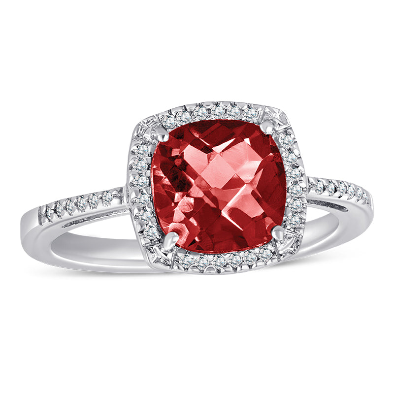 Sterling Silver Ring with Garnet and Diamond