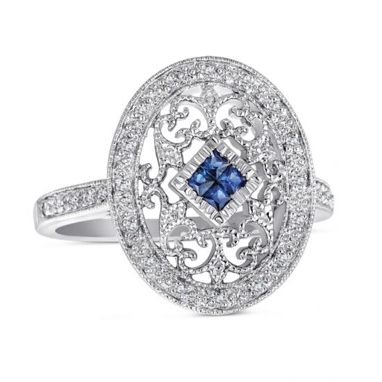 Sterling Silver Ring with Sapphire and Diamond
