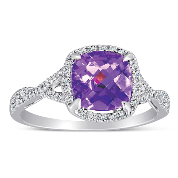 Sterling Silver Ring with Amethyst and Diamond
