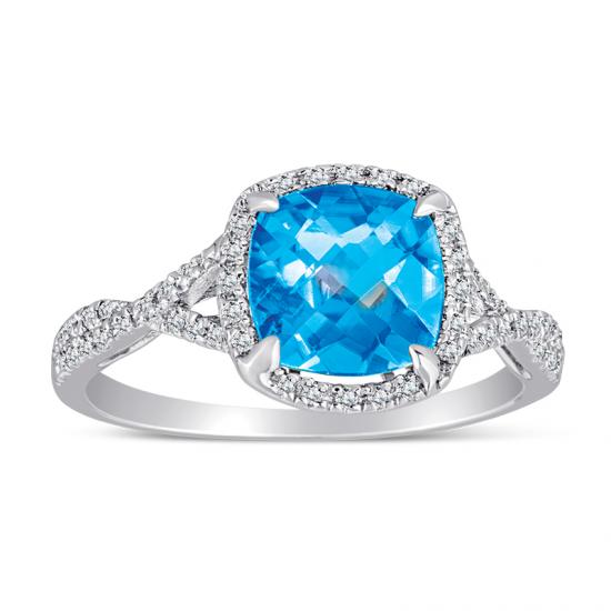 Sterling Silver Ring with Blue Topaz and Diamond