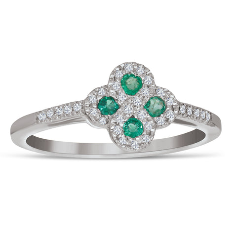 Sterling Silver Ring with Emerald and Diamond