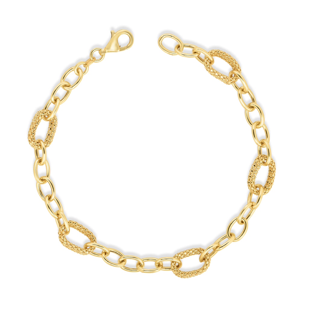 14kt Gold 7.25 inches Yellow Finish 6.3mm Shiny+Textured with Lobster Clasp