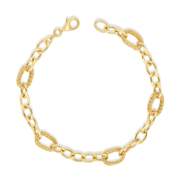 14kt Gold 7.25 inches Yellow Finish 6.3mm Shiny+Textured with Lobster Clasp