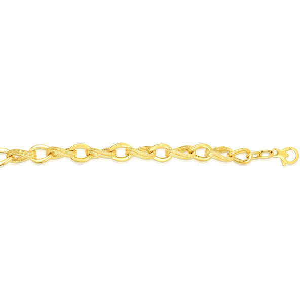 14kt Gold 8 inches Yellow Finish 9.1mm Textured Oval Bracelet with Lobster Clasp