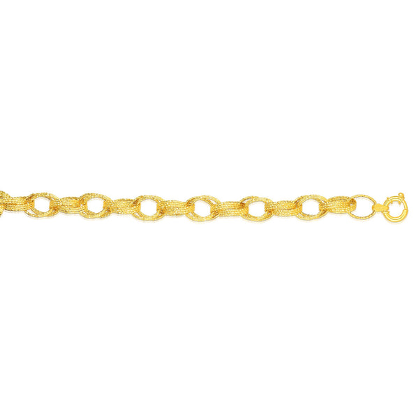 14kt Gold 7.5 inches Yellow Finish 9.2mm Diamond Cut Oval Bracelet with Spring Ring Clasp