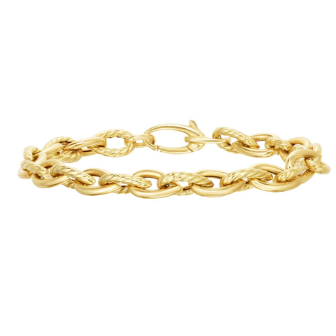 14kt Gold 7.5 inches Yellow Finish 7.2mm Diamond Cut Tear Drop Link Bracelet with Lobster Clasp