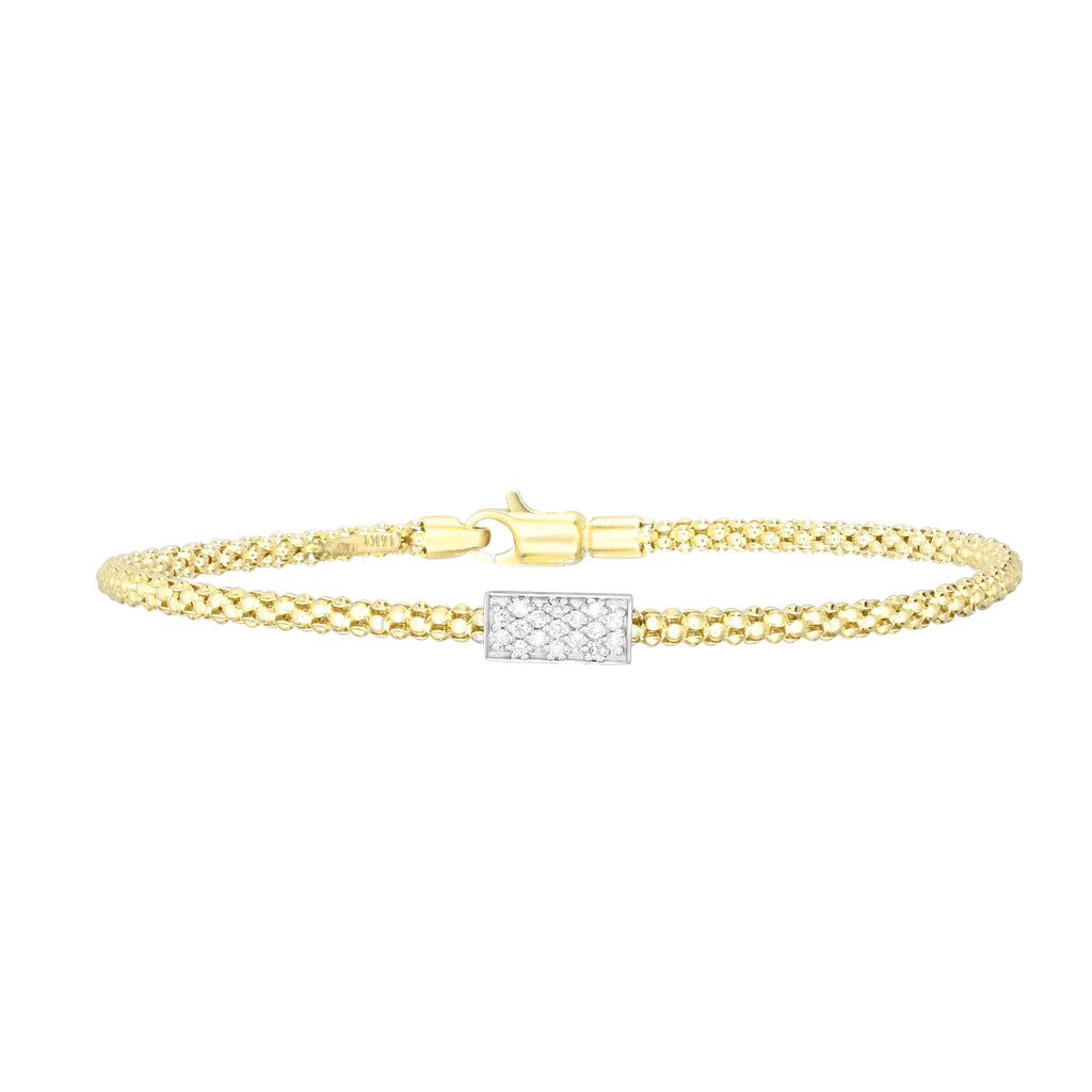14kt Gold 7.25 inches Yellow Finish 4.8mm Polished Popcorn Bracelet with Lobster Clasp with 0.1700ct 1.3mm White Diamond
