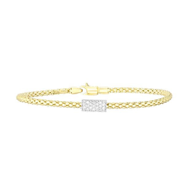 14kt Gold 7.25 inches Yellow Finish 4.8mm Polished Popcorn Bracelet with Lobster Clasp with 0.1700ct 1.3mm White Diamond