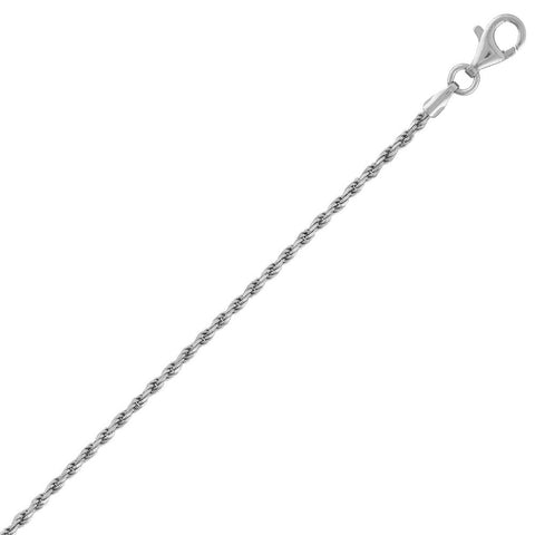 Sterling Silver 2mm Rhodium Rope Chain - Rhodium Plated