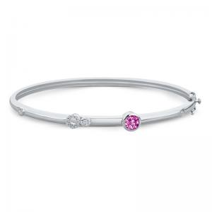 Sterling Silver Bracelet with Pink Quartz and Diamonds