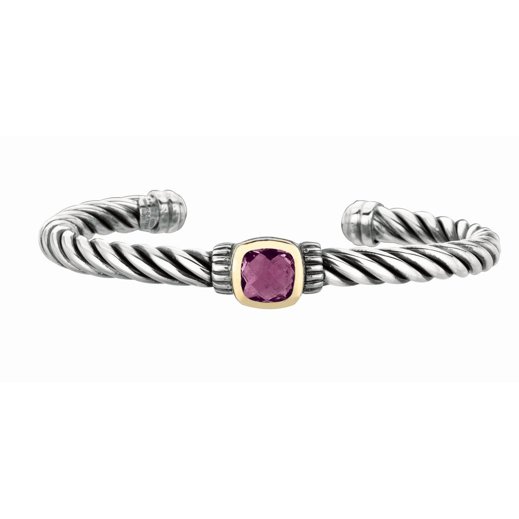 18kt Yellow Gold+Sterling Silver Oxidized Amethyst Twisted Cuf f Bangle.