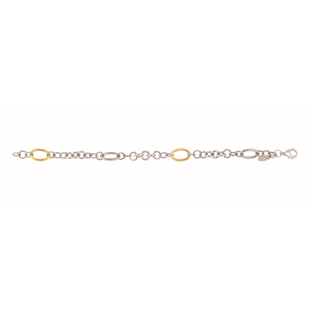 18kt Yellow Gold+Sterling Silver with Rhodium Finish P. ALT.Shiny ED &Textured Round LK w ithBIG Oval LINK BRACELET PHILLIP GAVRIEL ITALIAN CABLE COLLECTION.