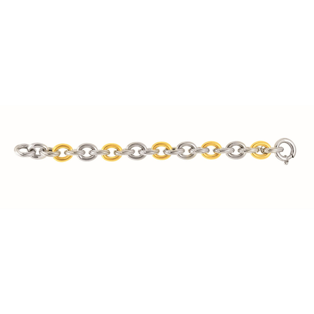 18kt Yellow Gold+Sterling Silver with Rhodium Finish Finish ed 8.25 inches 14.3mm Alternate 1 Y ellow+3 White Twisted Oval Link Bracelet withSpring Ring Clasp