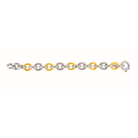 18kt Yellow Gold+Sterling Silver with Rhodium Finish Finish ed 8.25 inches 14.3mm Alternate 1 Y ellow+3 White Twisted Oval Link Bracelet withSpring Ring Clasp