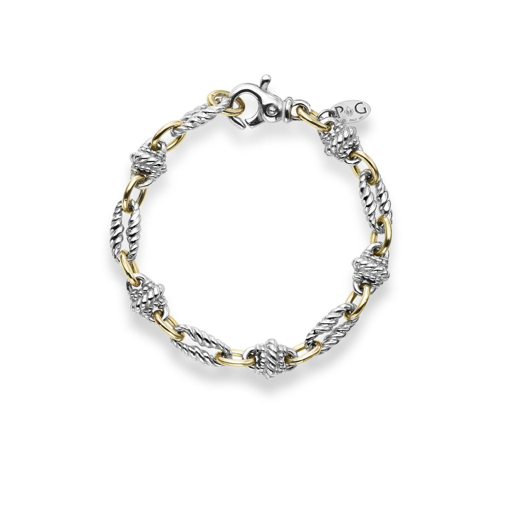 18kt+Silver 7.5 inches Yellow+Rhodium Finish 3mm Shiny Fancy Link Italian Cable Bracelet with Lobster Clasp