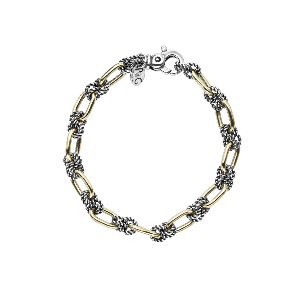 18kt+Silver 8 inches Yellow+Rhodium Finish Antique Bracelet with Lobster Clasp