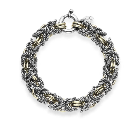 18kt+Silver 8.5 inches Yellow+Rhodium Finish Antique Bracelet with Spring Ring Clasp