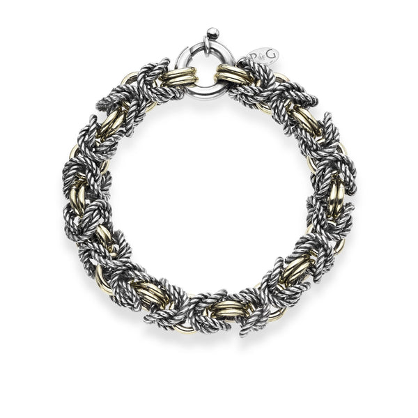 18kt+Silver 8.5 inches Yellow+Rhodium Finish Antique Bracelet with Spring Ring Clasp