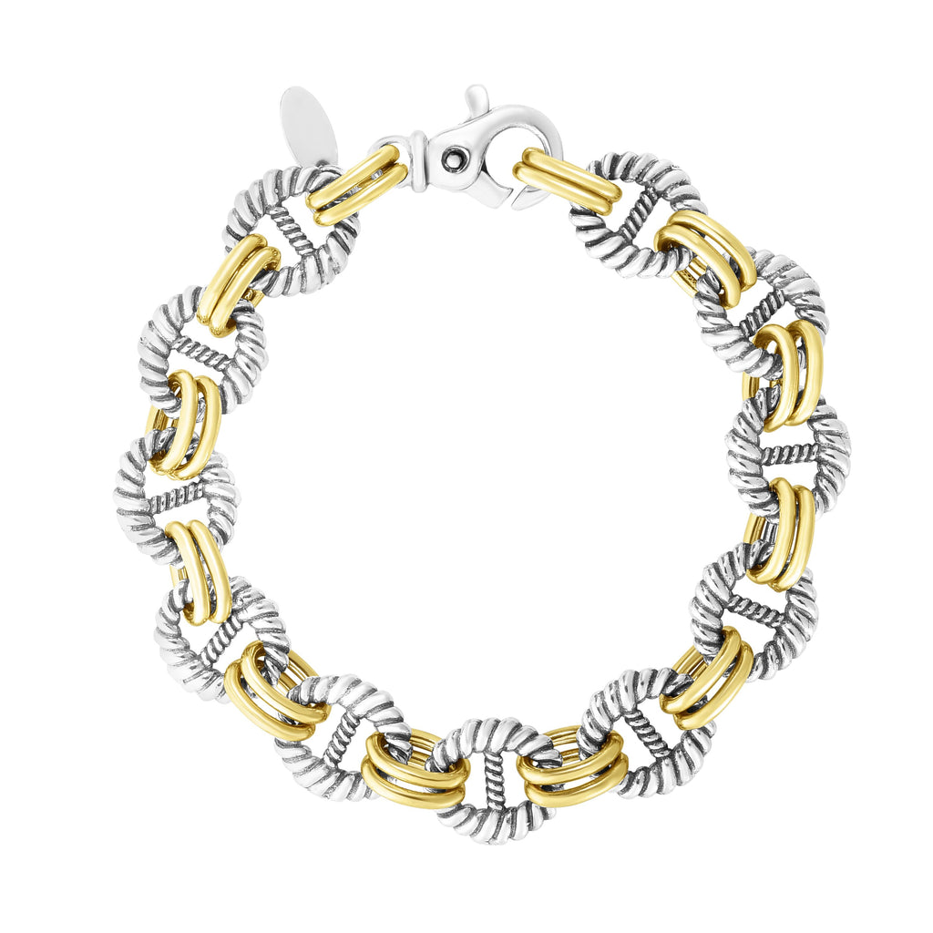 18kt+Silver 8 inches Yellow+Rhodium Finish 12.5mm Polished Bracelet with Lobster Clasp