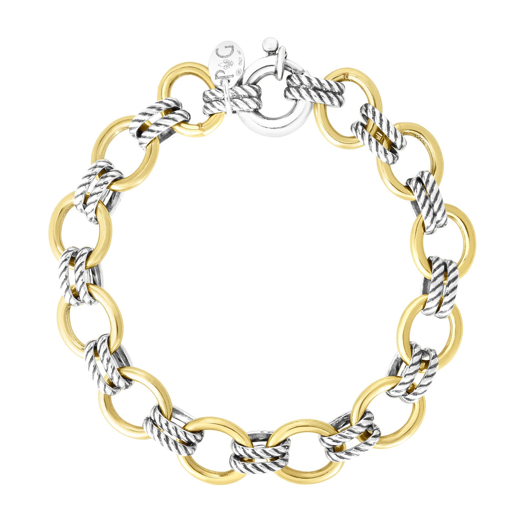 18kt+Silver 7.5 inches Yellow+Rhodium Finish 10.5mm Polished Bracelet with Spring Ring Clasp