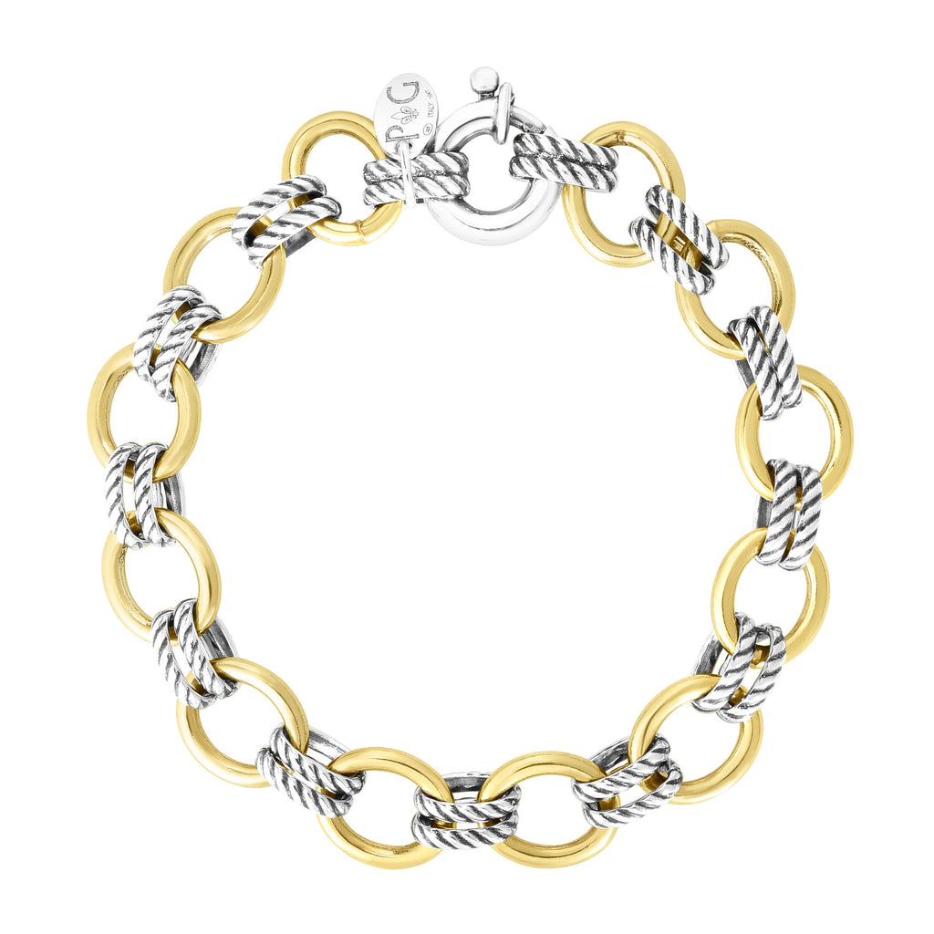 18kt+Silver 7.5 inches Yellow+Rhodium Finish 10.5mm Polished Bracelet with Spring Ring Clasp