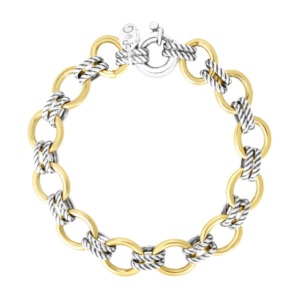 18kt+Silver 7.5 inches Yellow+Rhodium Finish 10.5mm Polished Bracelet with Spring Ring Clasp
