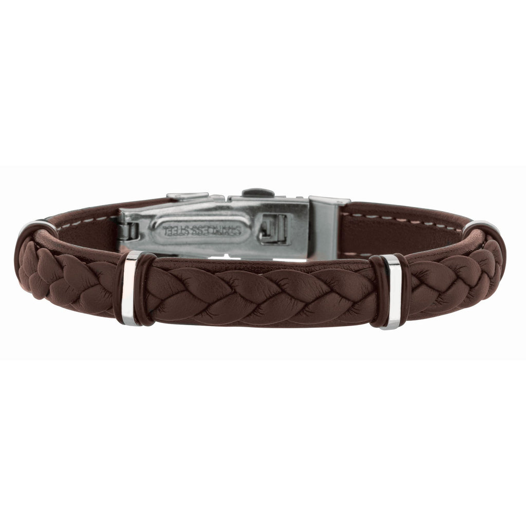 BRAIDED LEATHER MENS Bracelet with STEEL