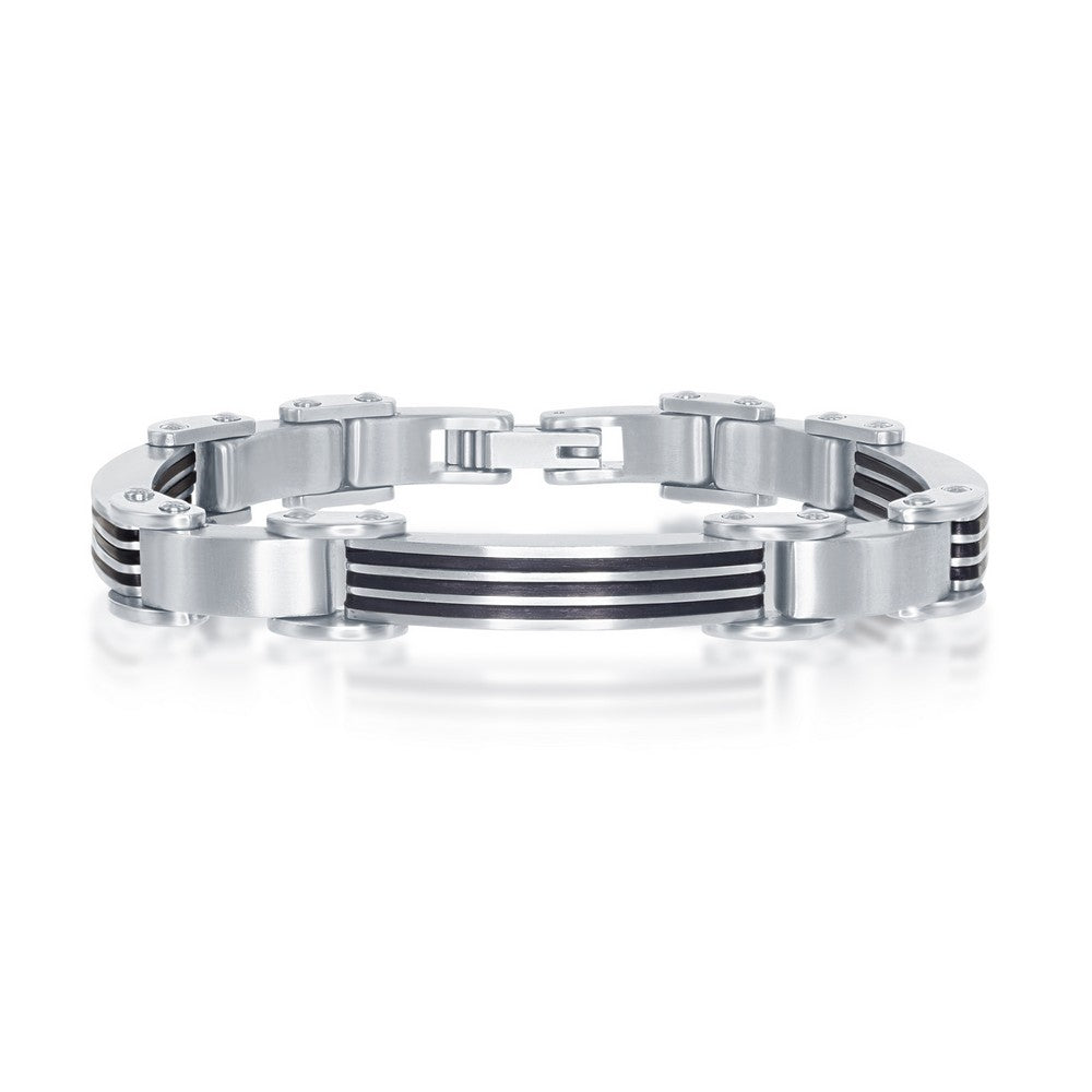 Stainless Steel & Rubber Bar-Look Bracelet