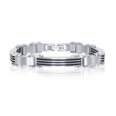 Stainless Steel & Rubber Bar-Look Bracelet