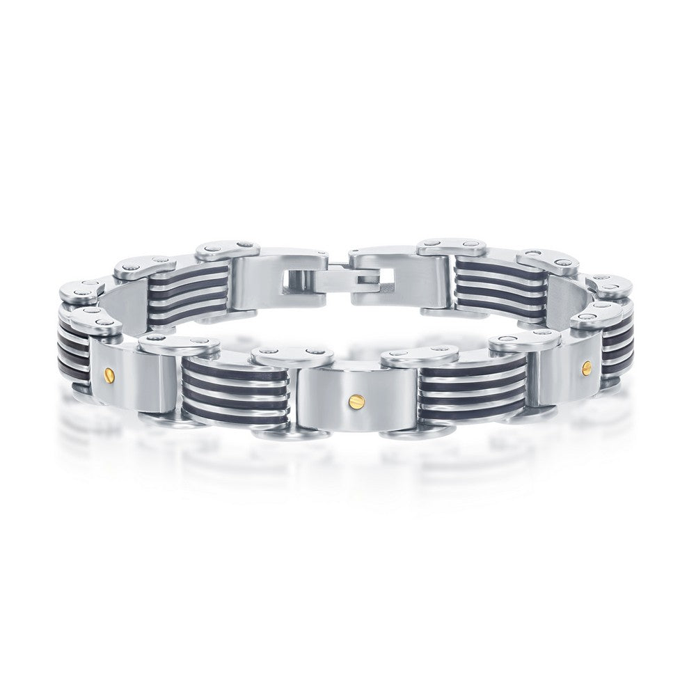Stainless Steel & Rubber Bar-Look Bracelet with Gold-Plated Screw