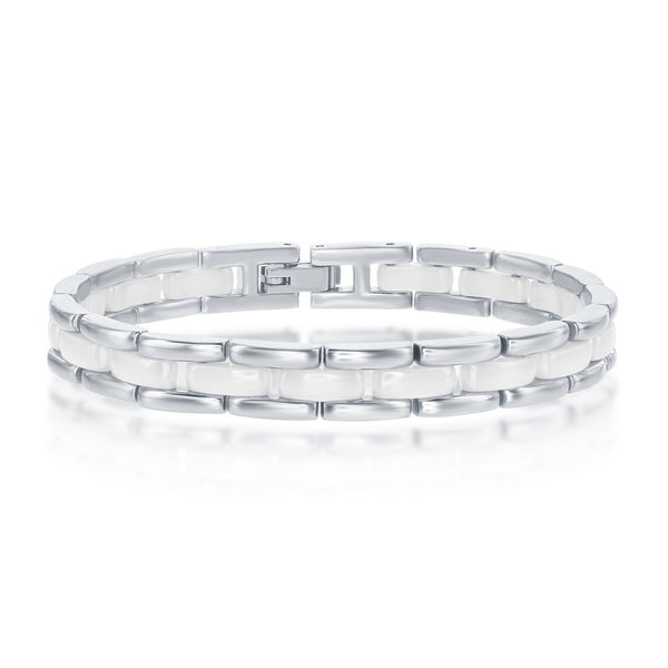 Stainless Steel White Ceramic Link Bracelet