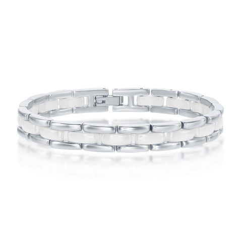 Stainless Steel White Ceramic Link Bracelet