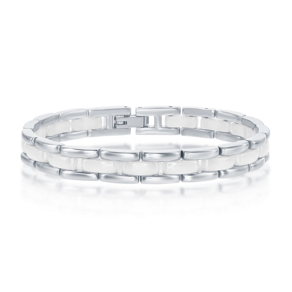 Stainless Steel White Ceramic Link Bracelet