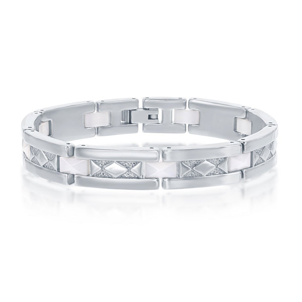 Stainless Steel White Ceramic w/ Diamond-Shaped Design Bracelet