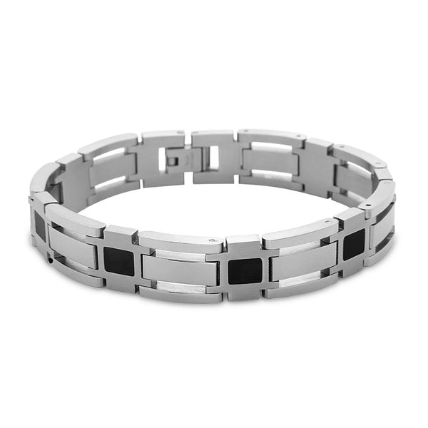 Stainless Steel Open Links with Black Squares Bracelet